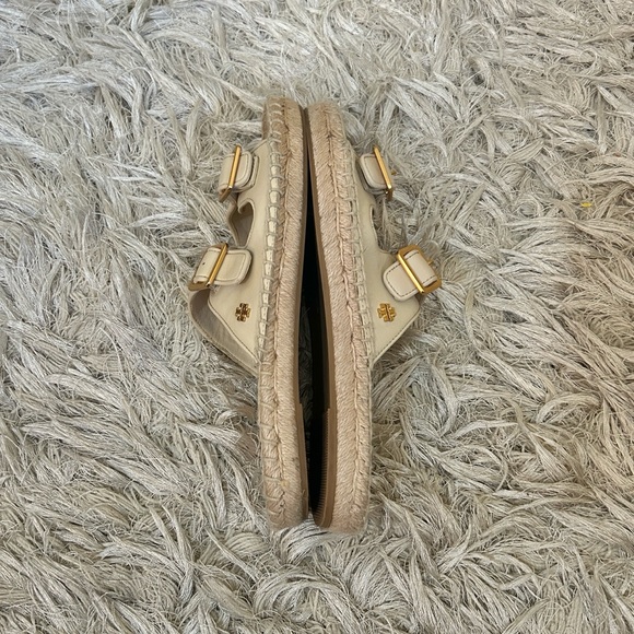Tory Burch Two-Band Leather Espadrille Slides in Oat Milk Sz 9 - Picture 6 of 9